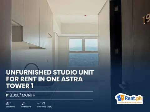 Unfurnished Studio Unit for rent in One Astra Tower 1