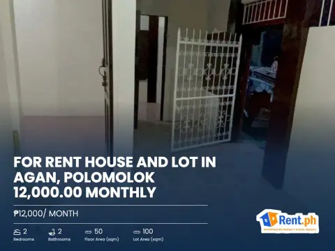 FOR RENT HOUSE AND LOT IN AGAN, POLOMOLOK 12,000.00 MONTHLY