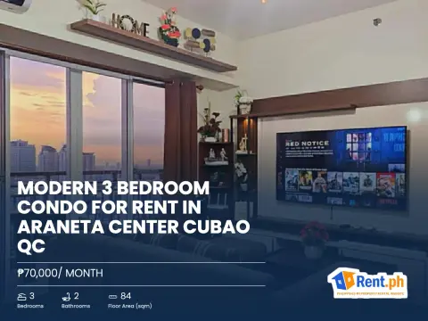 Modern 3 Bedroom Condo For Rent in Araneta Center Cubao QC