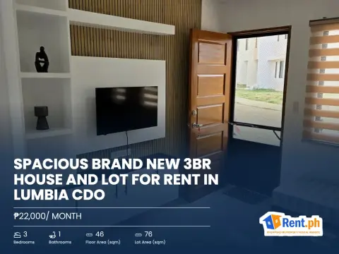Spacious Brand New 3BR House and Lot For Rent in Lumbia CDO