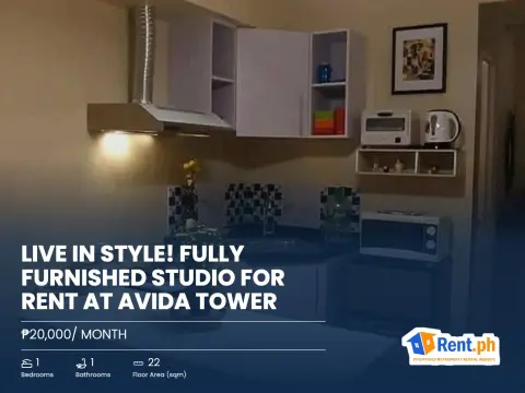 LIVE IN STYLE! FULLY FURNISHED STUDIO FOR RENT AT AVIDA TOWER