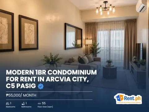 Modern 1BR Condominium For Rent in ArcVia City, C5 Pasig