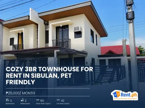 Cozy 3BR Townhouse For Rent in Sibulan, Pet Friendly