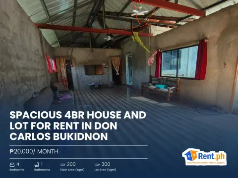 Spacious 4BR House and Lot For Rent in Don Carlos Bukidnon
